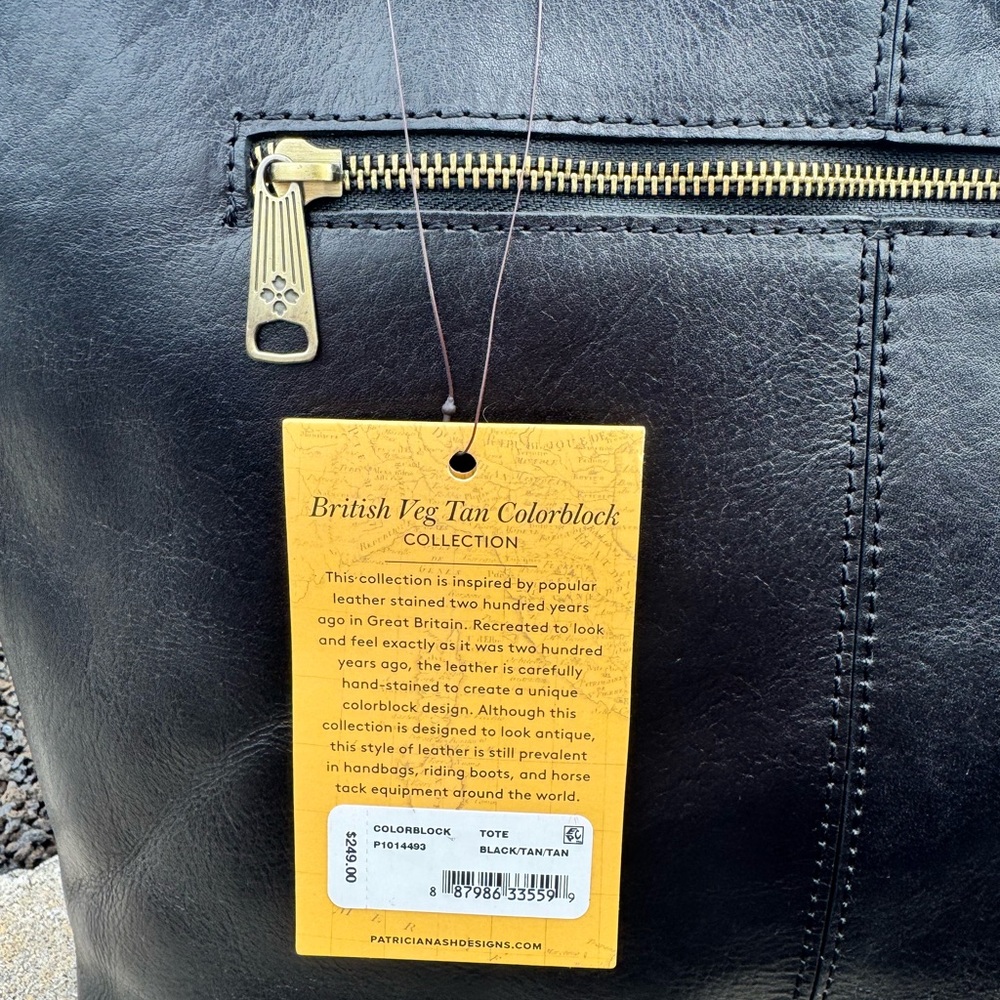 Patricia Nash NWT $249 British Veg Tan Colorblock Leather Tote - Picture 7 of 11